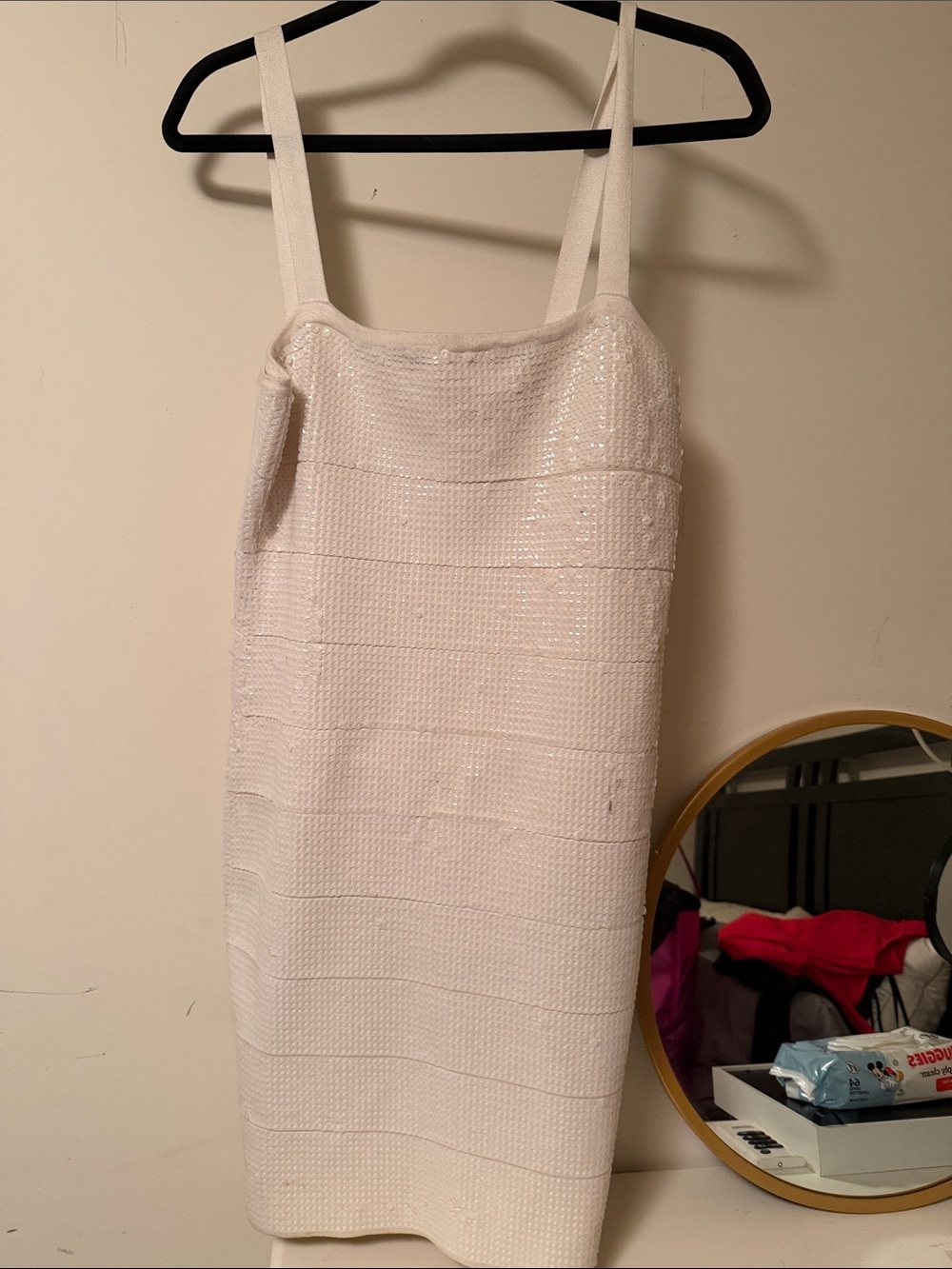 BCBGMaxAzria White Sequin Mini Slip Dress